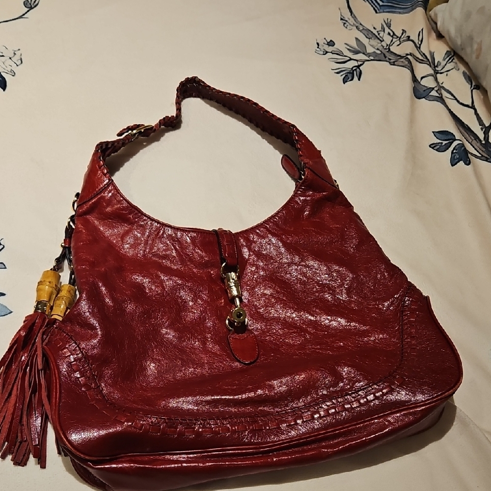 Elegant Red Leather Hobo Bag